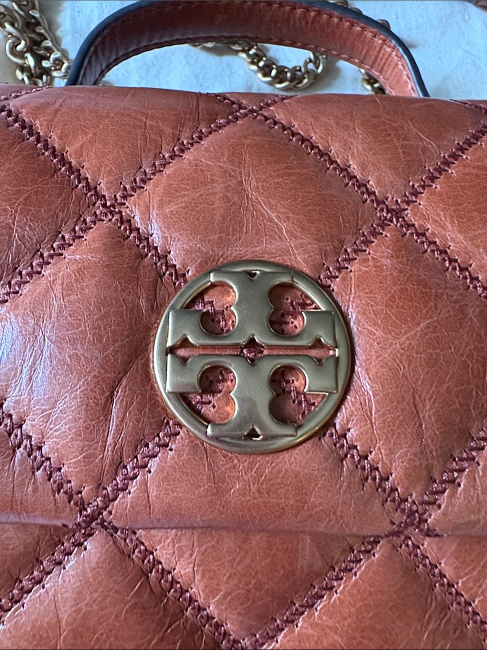 Tory Burch Quilted Leather Chain Crossbody - Chestnut Brown with Gold Hardware - Picture 5 of 7